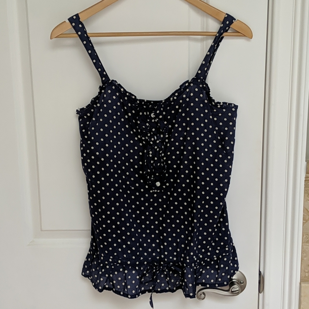 Navy polka dot tank